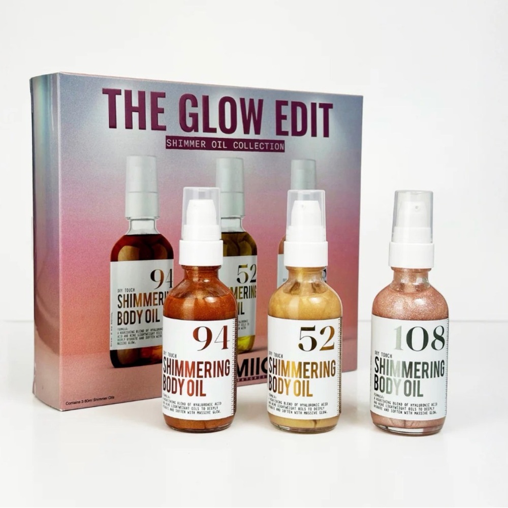 The Glow Edit Shimmer Oil Collection - Gold, Silver, Pink